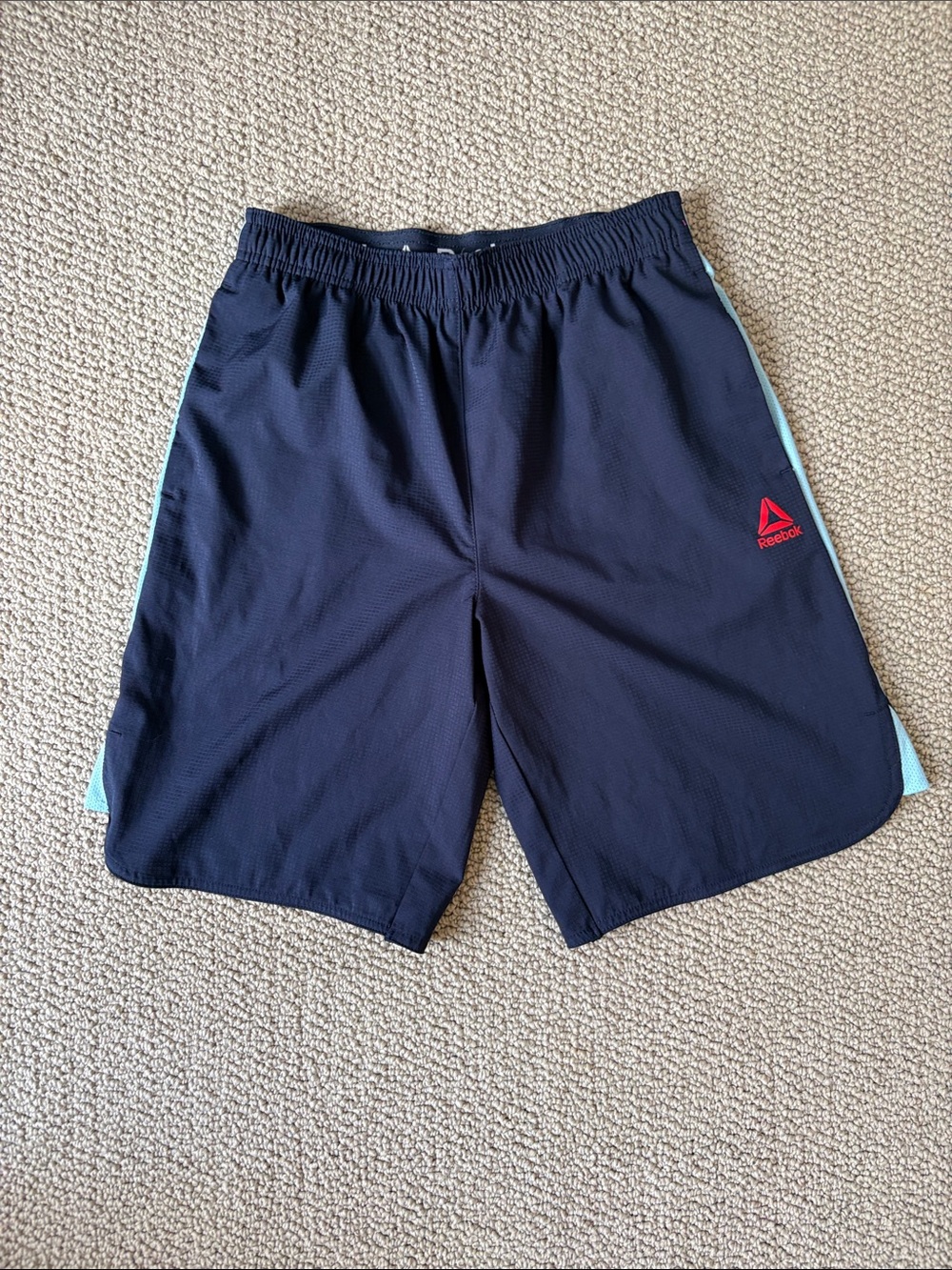 Reebok Navy Athletic Shorts with Light Blue Side Panels